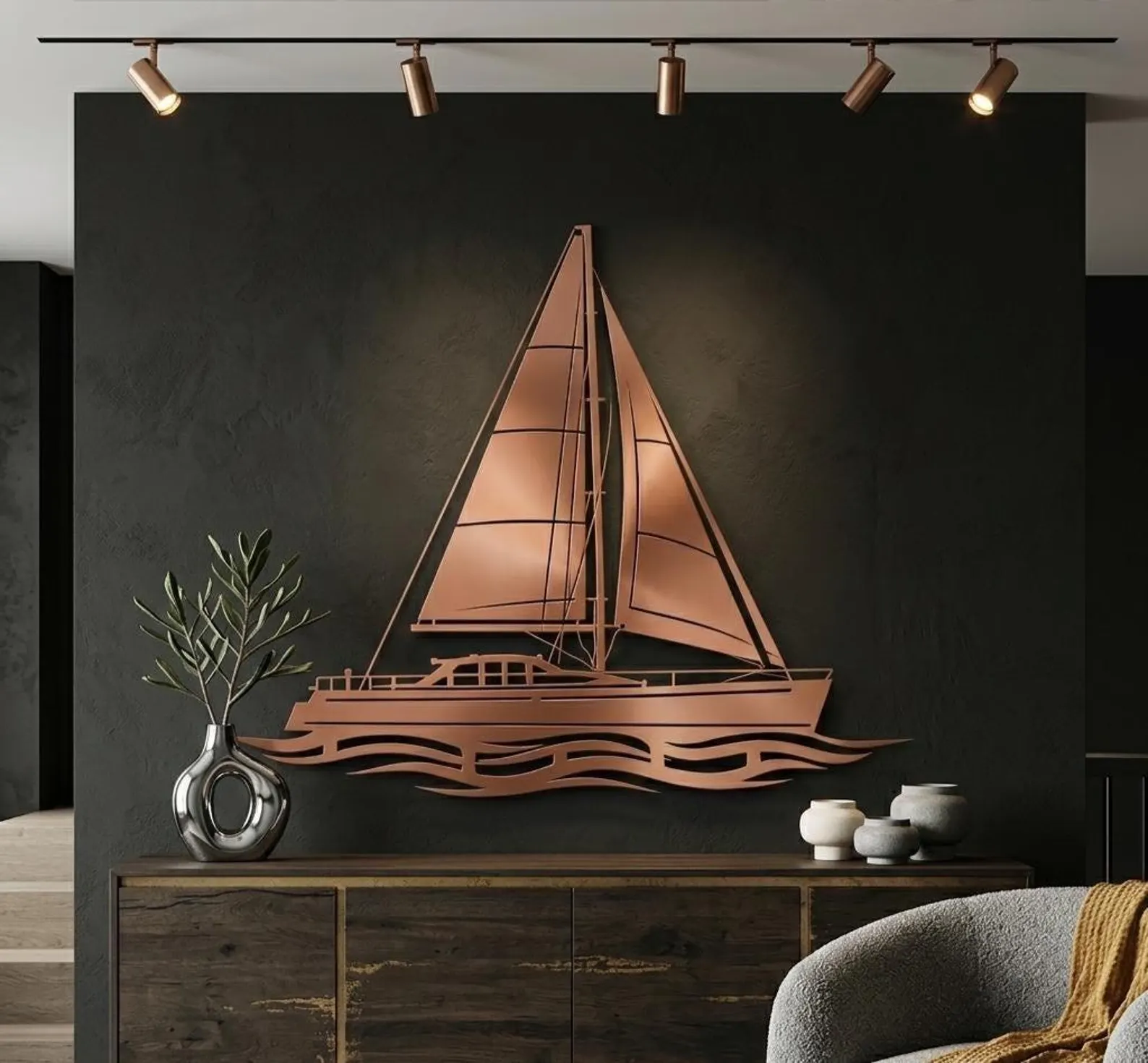 resimler/genel/Yelkenli Gemi Metal Duvar Dekoru - Modern Tasarım Gemi Tablosu