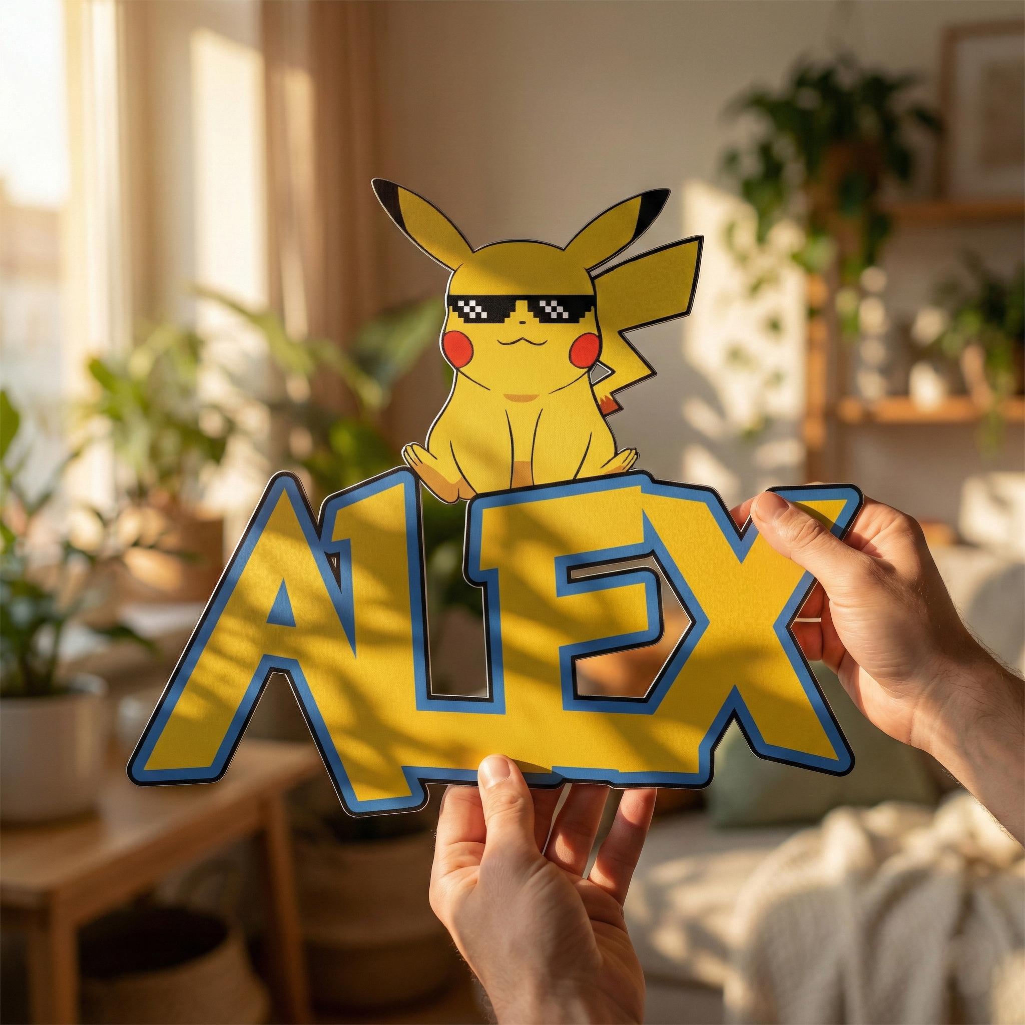 resimler/genel/Pikachu Tasarımlı İsme Özel Metal Duvar Tablosu