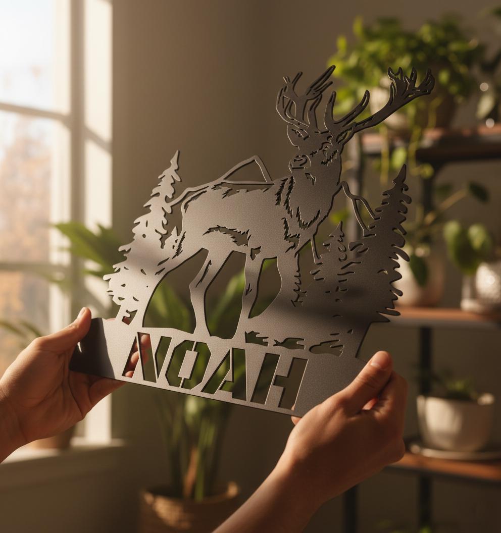 resimler/genel/Kişiye Özel İsimli Geyik Metal Duvar Tablosu