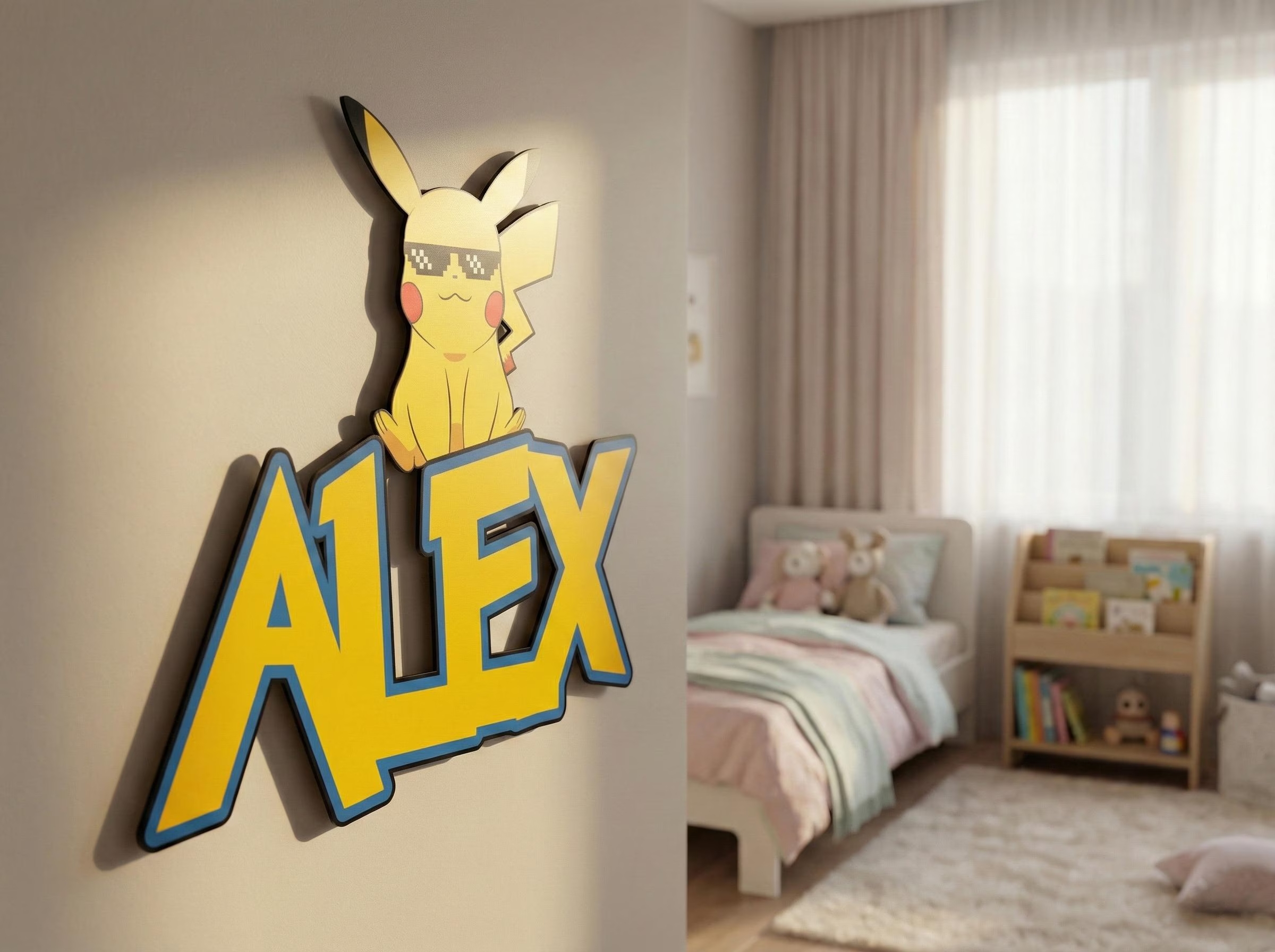 Pikachu Tasarımlı İsme Özel Metal Duvar Tablosu