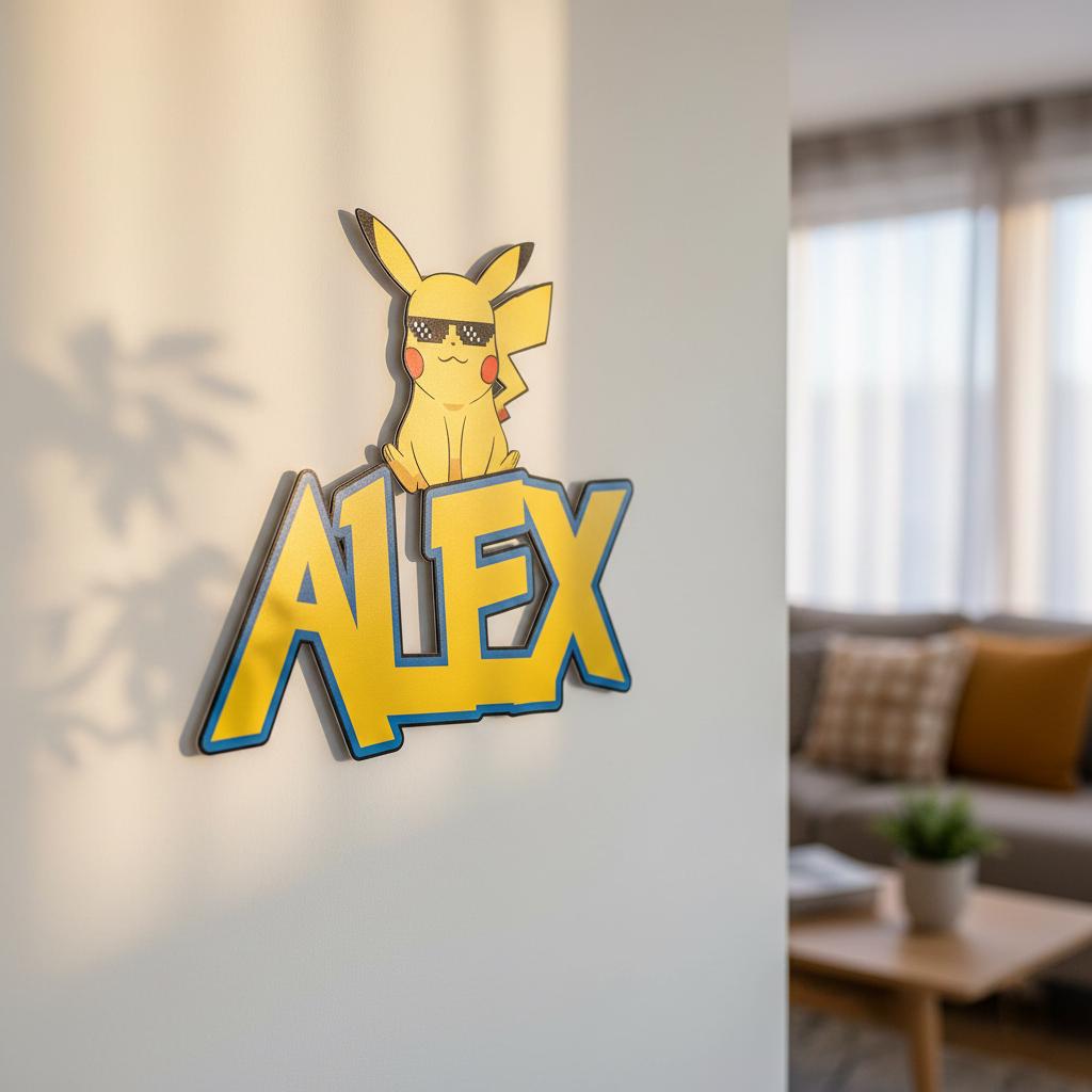 resimler/genel/Pikachu Tasarımlı İsme Özel Metal Duvar Tablosu