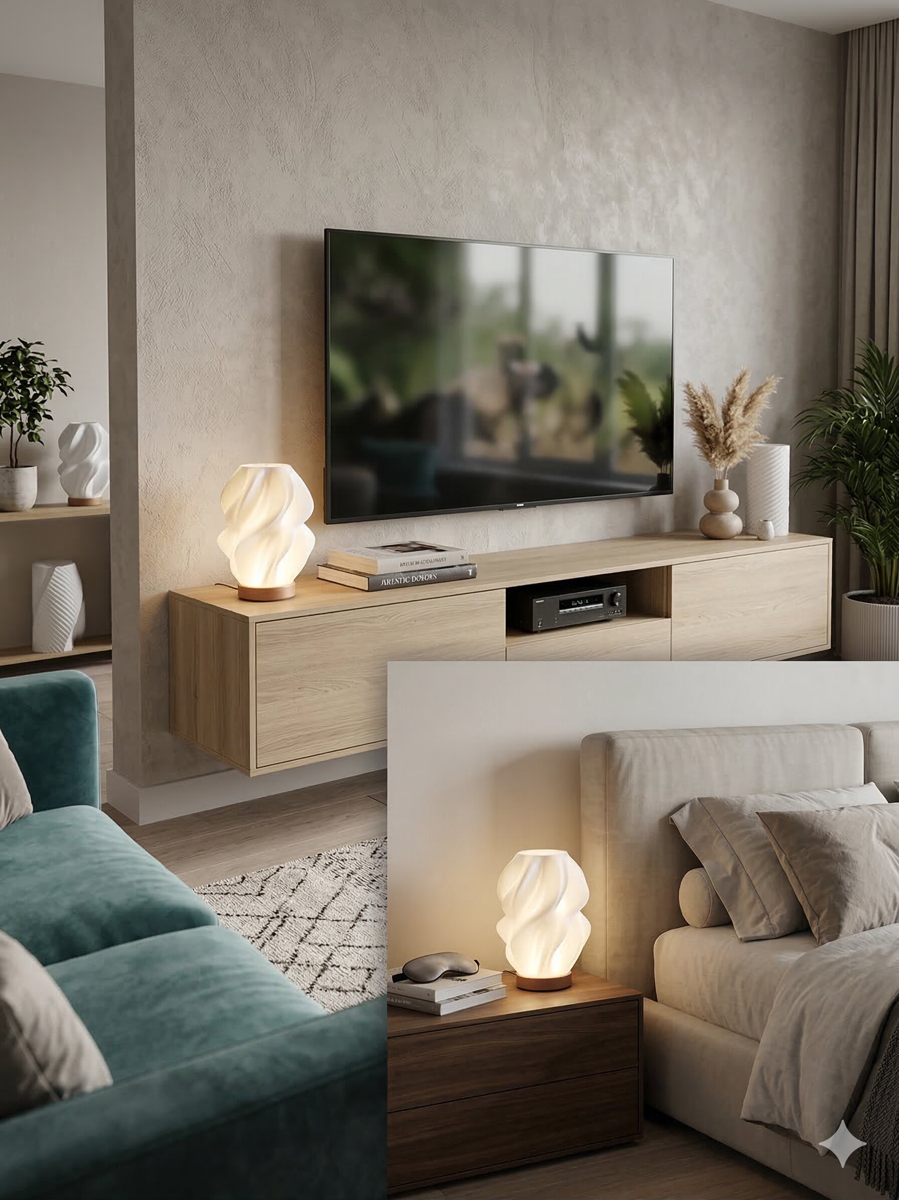 Oxokraft Organik Dalga Serisi - Modern 3D Baskı Tasarım Gece Lambası