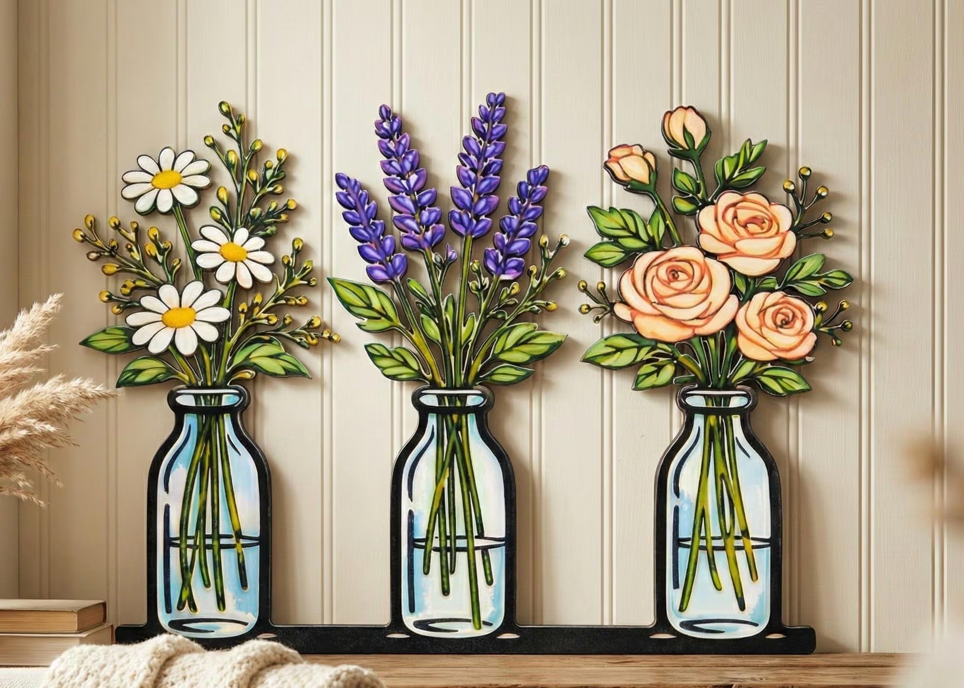 3'lü Vazo Serisi Metal Duvar Tablosu