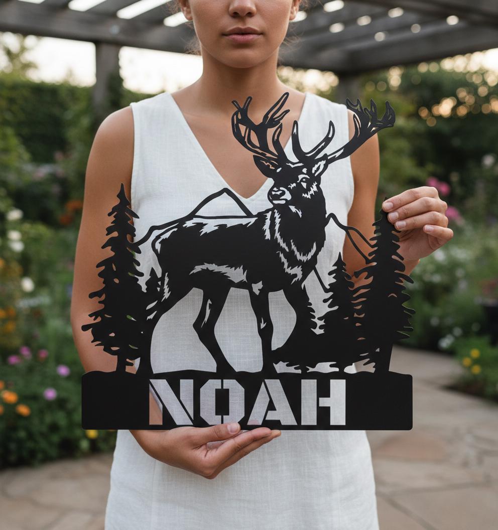 Kişiye Özel İsimli Geyik Metal Duvar Tablosu